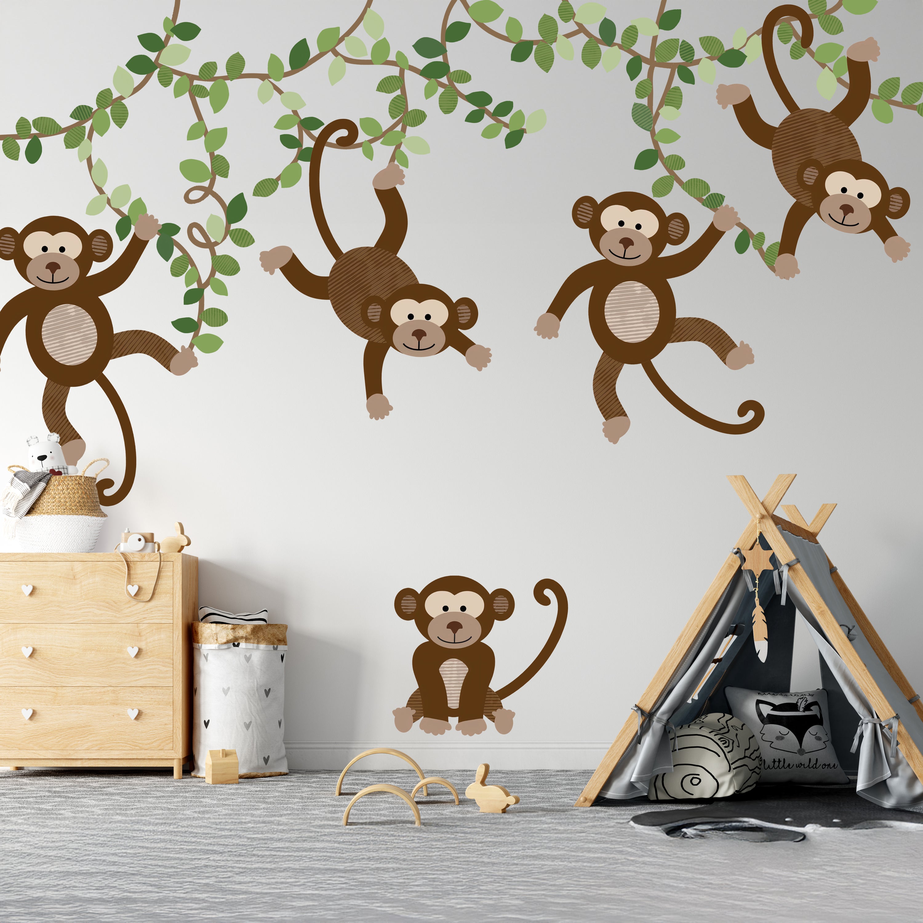 Extra Monkeys, Vines & Leaves -  Repositionable Wall Decals Add-on Set - Clickwalls