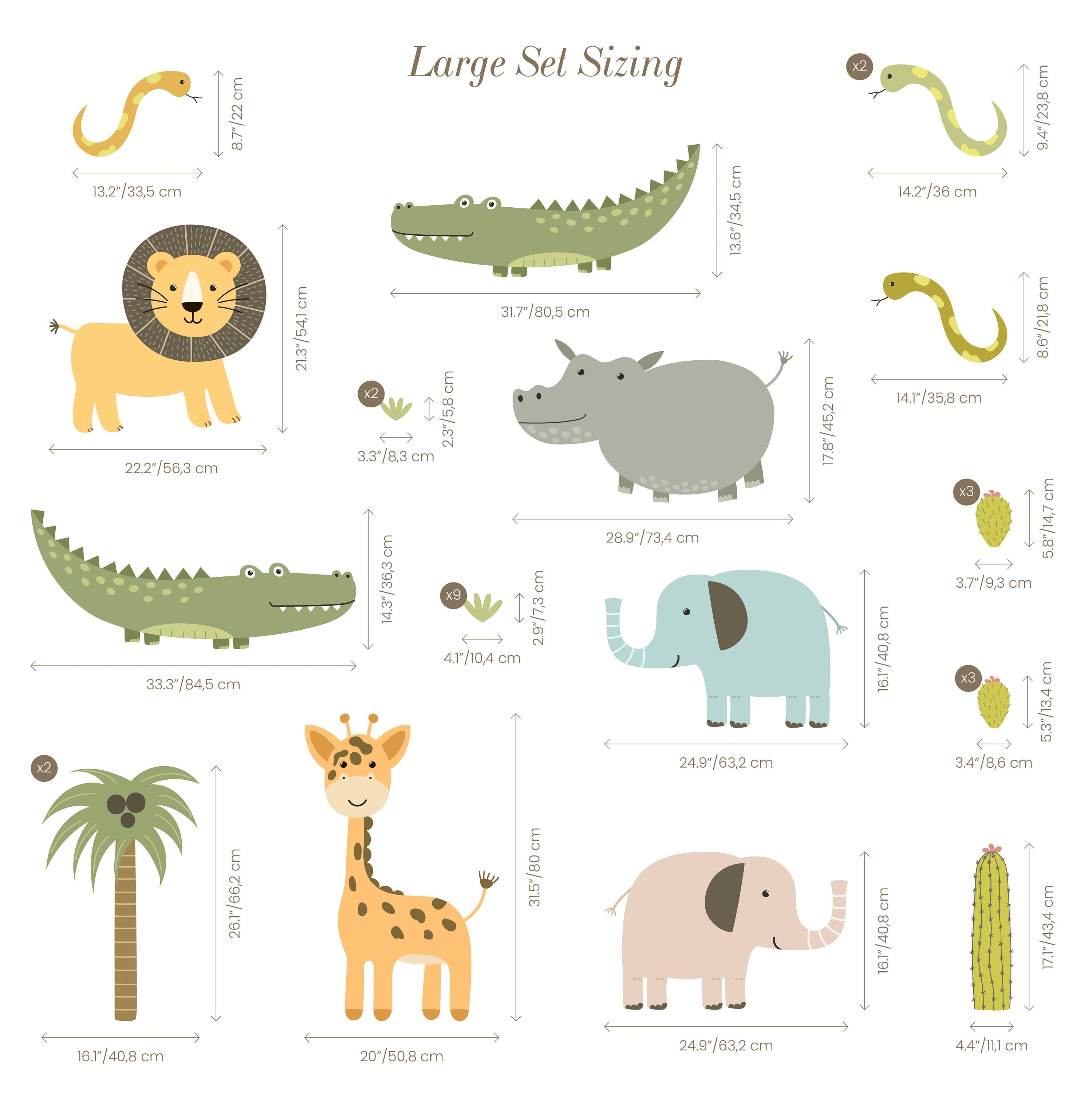 Cute Safari Animals Wall Decal for Kids | Removable Peel and Stick Wall Decals | African Animals Wall Stickers - Clickwalls