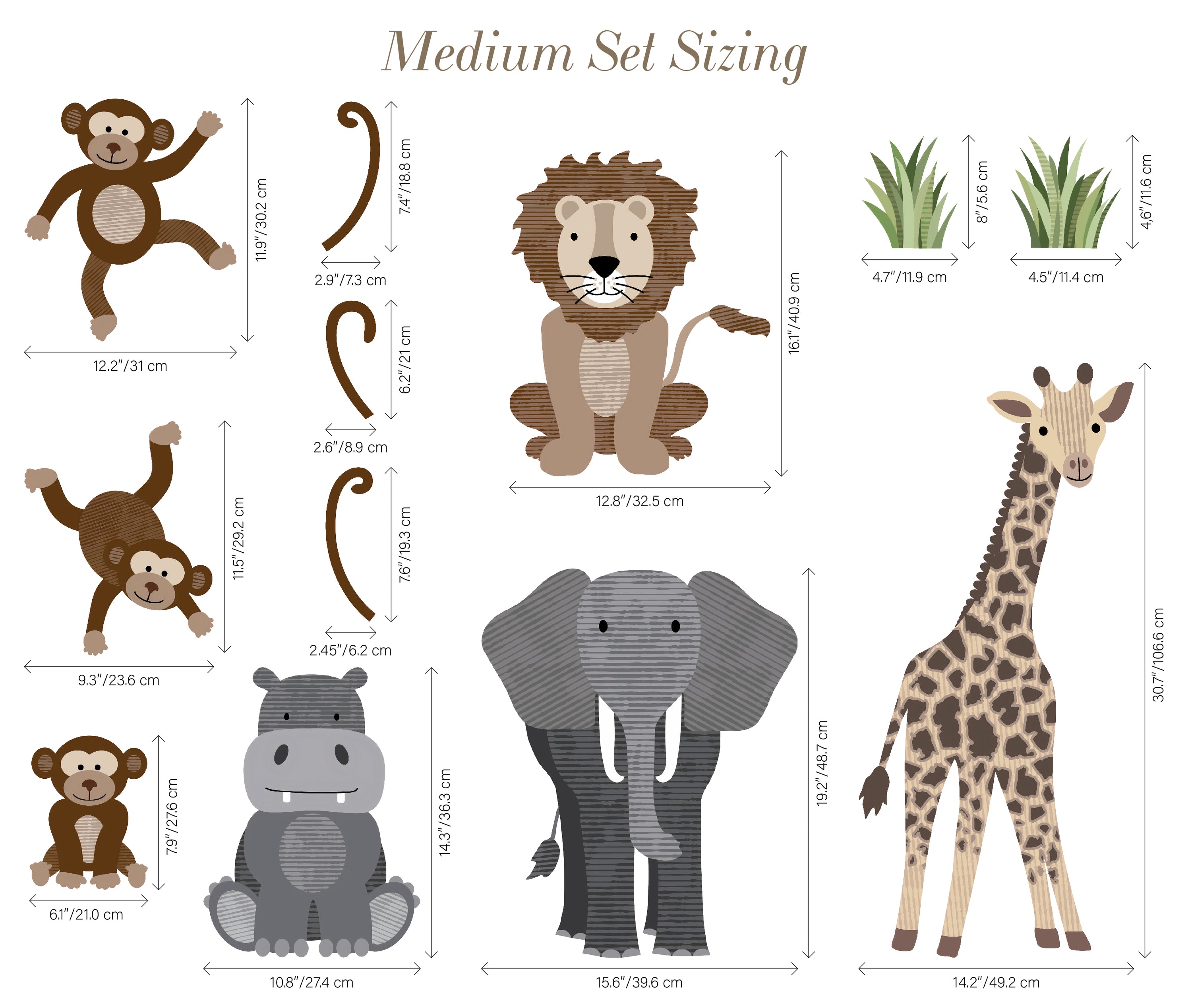 Large Safari Animals and Monkey Wall Decals | Jungle Animal Wall Stickers | Nursery Wall Decals | Repositionable Jungle Wall Decals - Clickwalls