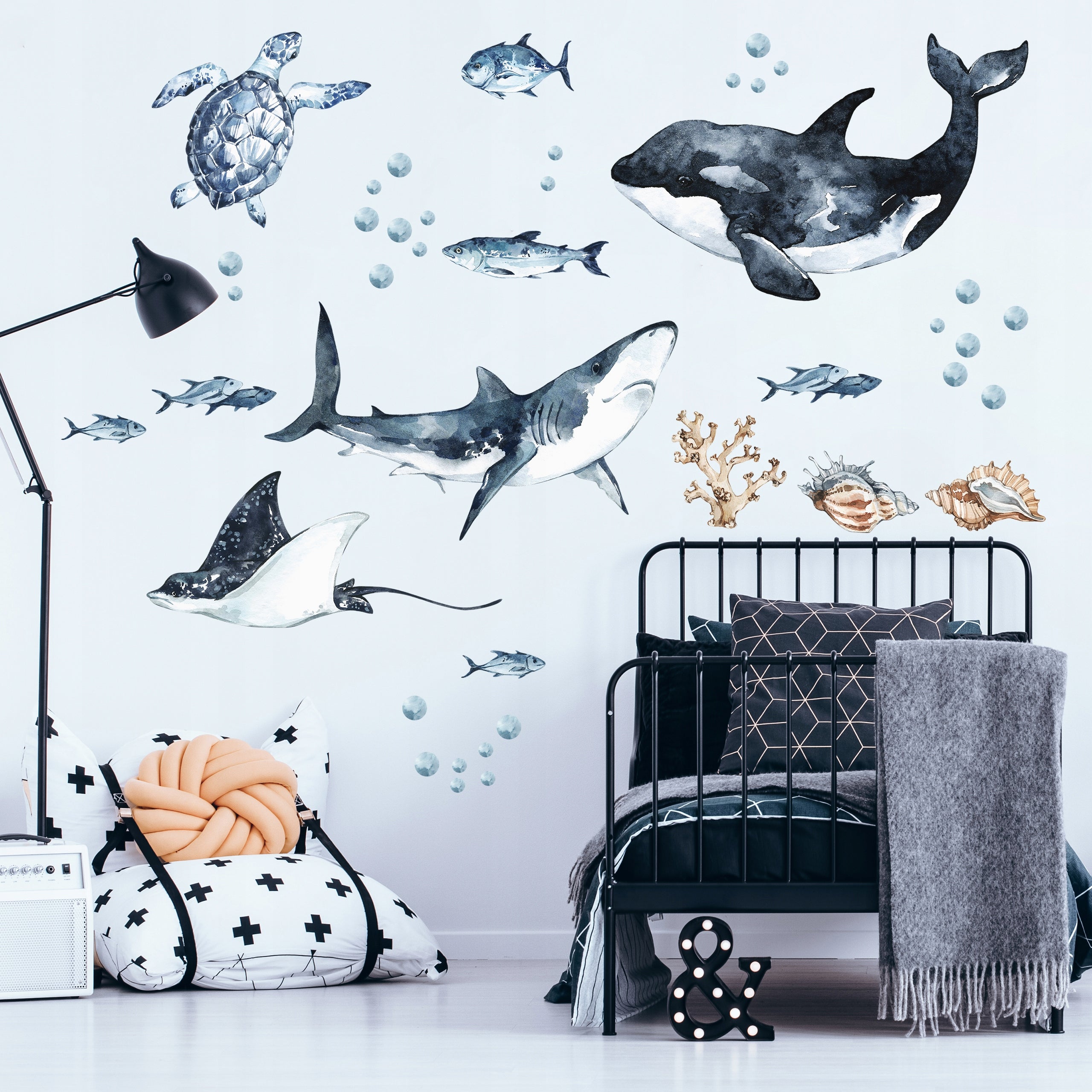 Ocean Predators Decal Set - Orca, Great White Shark, Stingray + More - Watercolour effect stickers - Clickwalls