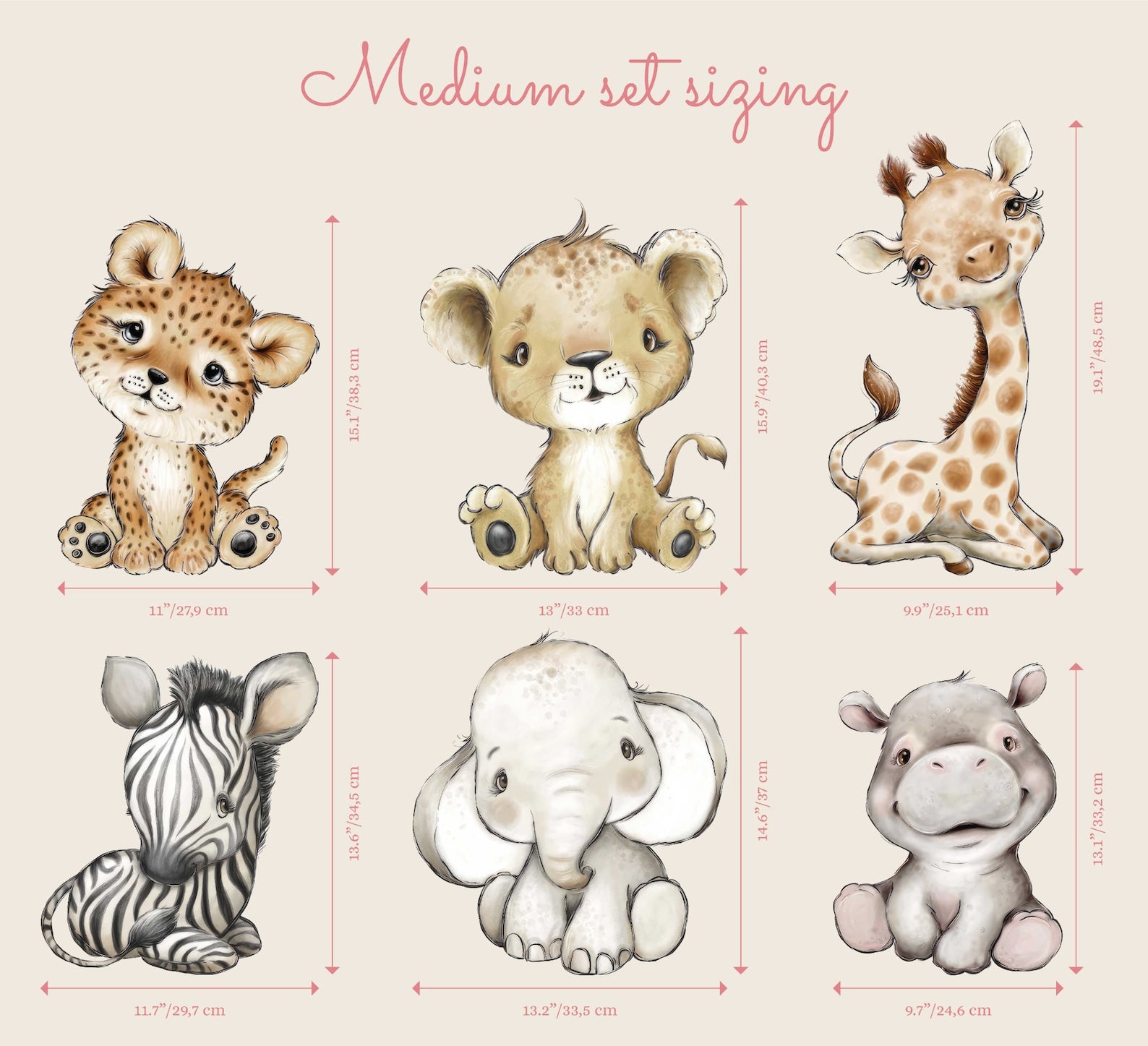 Baby Giraffe Lion Elephant Wall Sticker | Jungle Animal Nursery Decor - Clickwalls