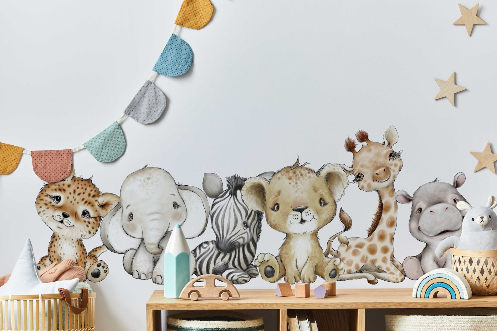 Baby Giraffe Lion Elephant Wall Sticker | Jungle Animal Nursery Decor - Clickwalls