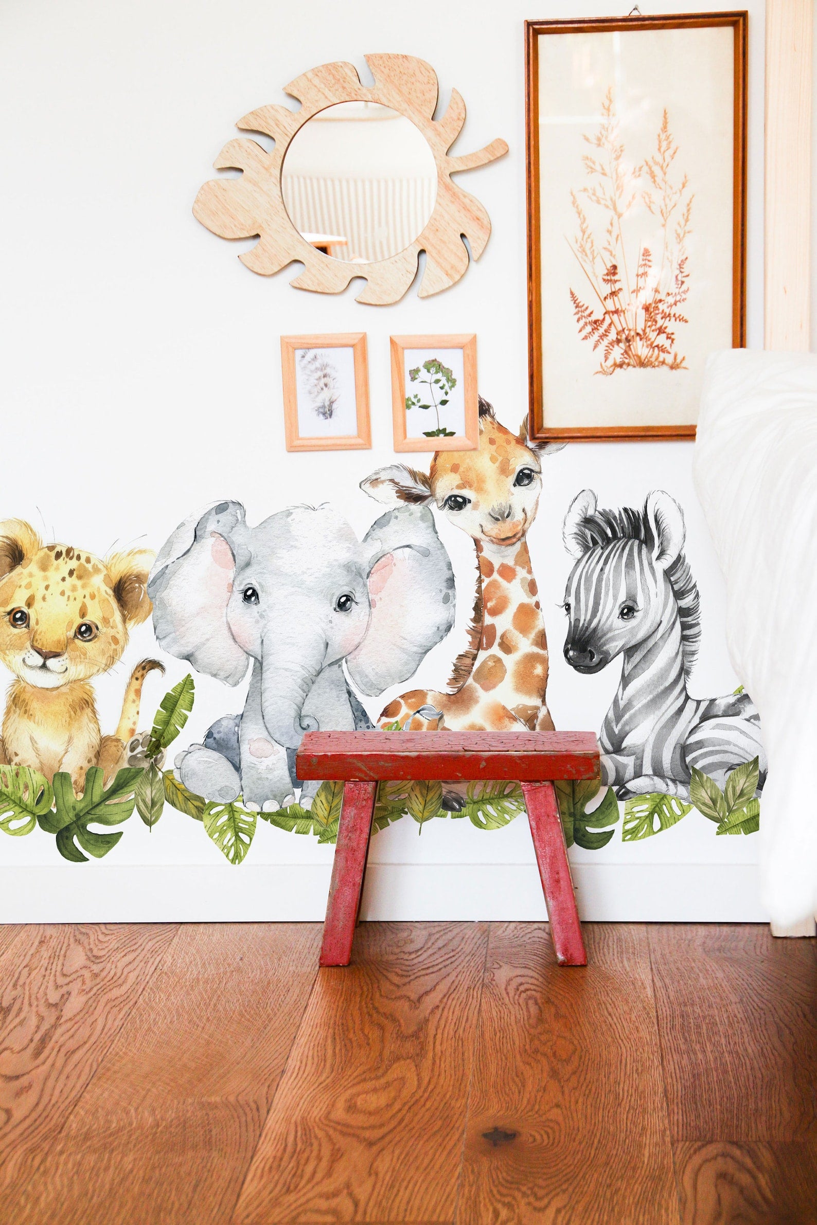 Baby Safari Animals Watercolor Wall Decal | Nursery Mural | Lion Elephant Sticker - Clickwalls