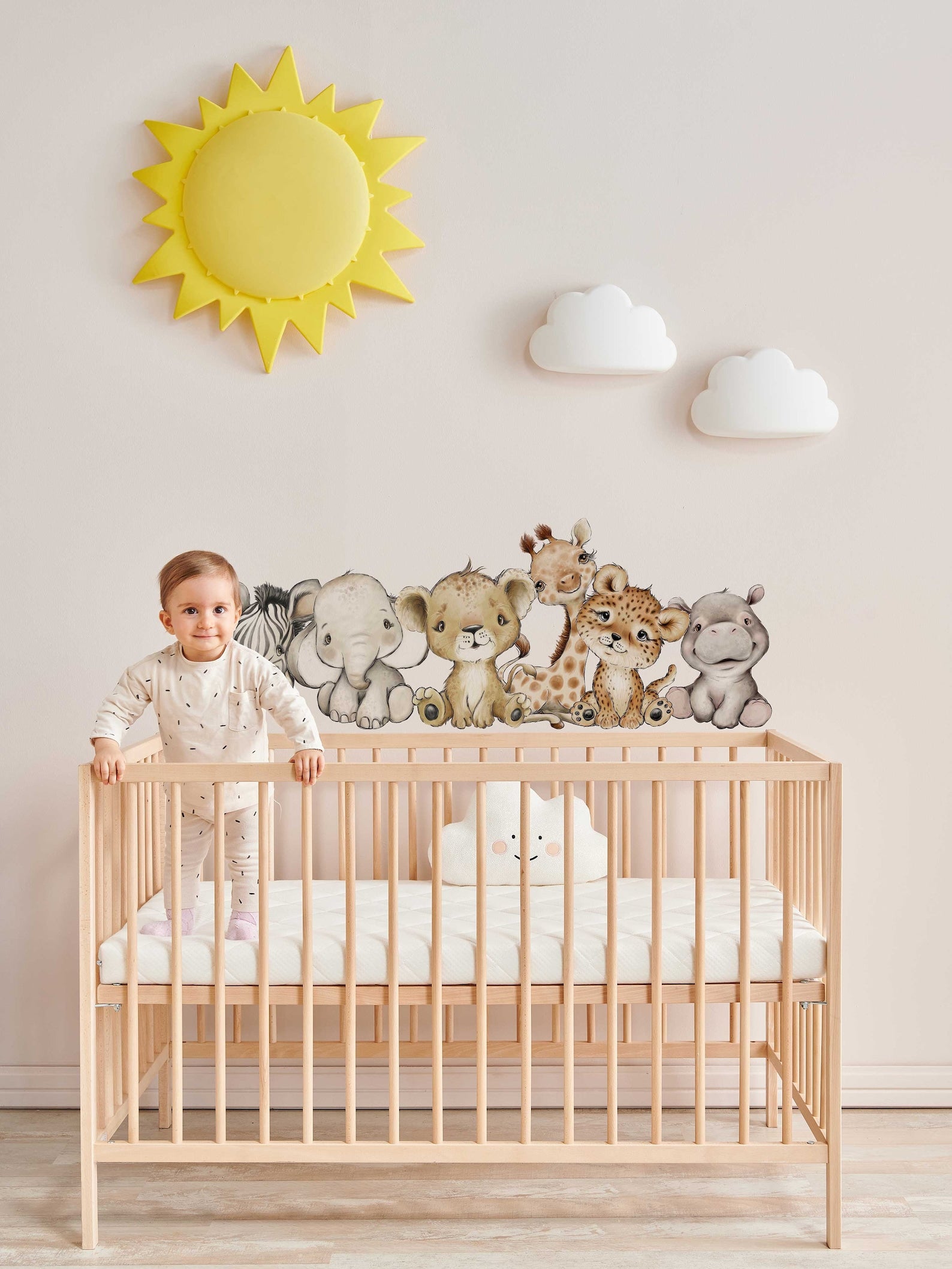 Baby Giraffe Lion Elephant Wall Sticker | Jungle Animal Nursery Decor - Clickwalls