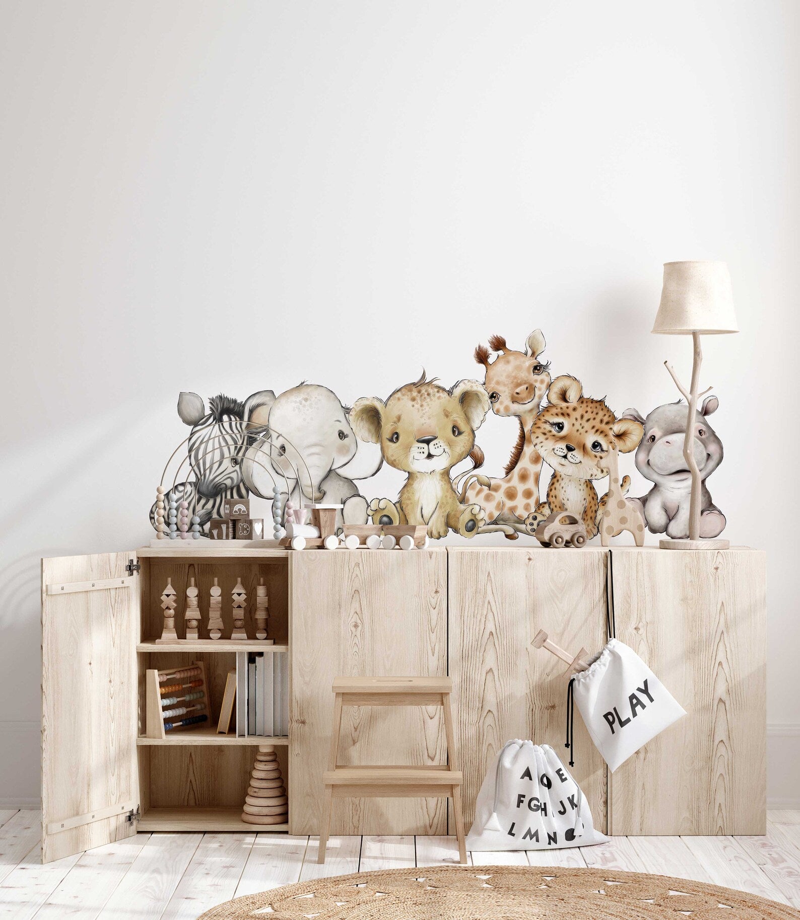 Baby Giraffe Lion Elephant Wall Sticker | Jungle Animal Nursery Decor - Clickwalls
