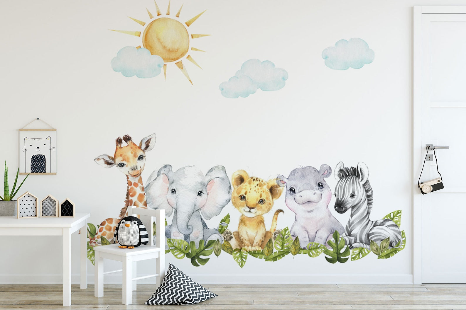Baby Safari Animals Watercolor Wall Decal | Nursery Mural | Lion Elephant Sticker - Clickwalls