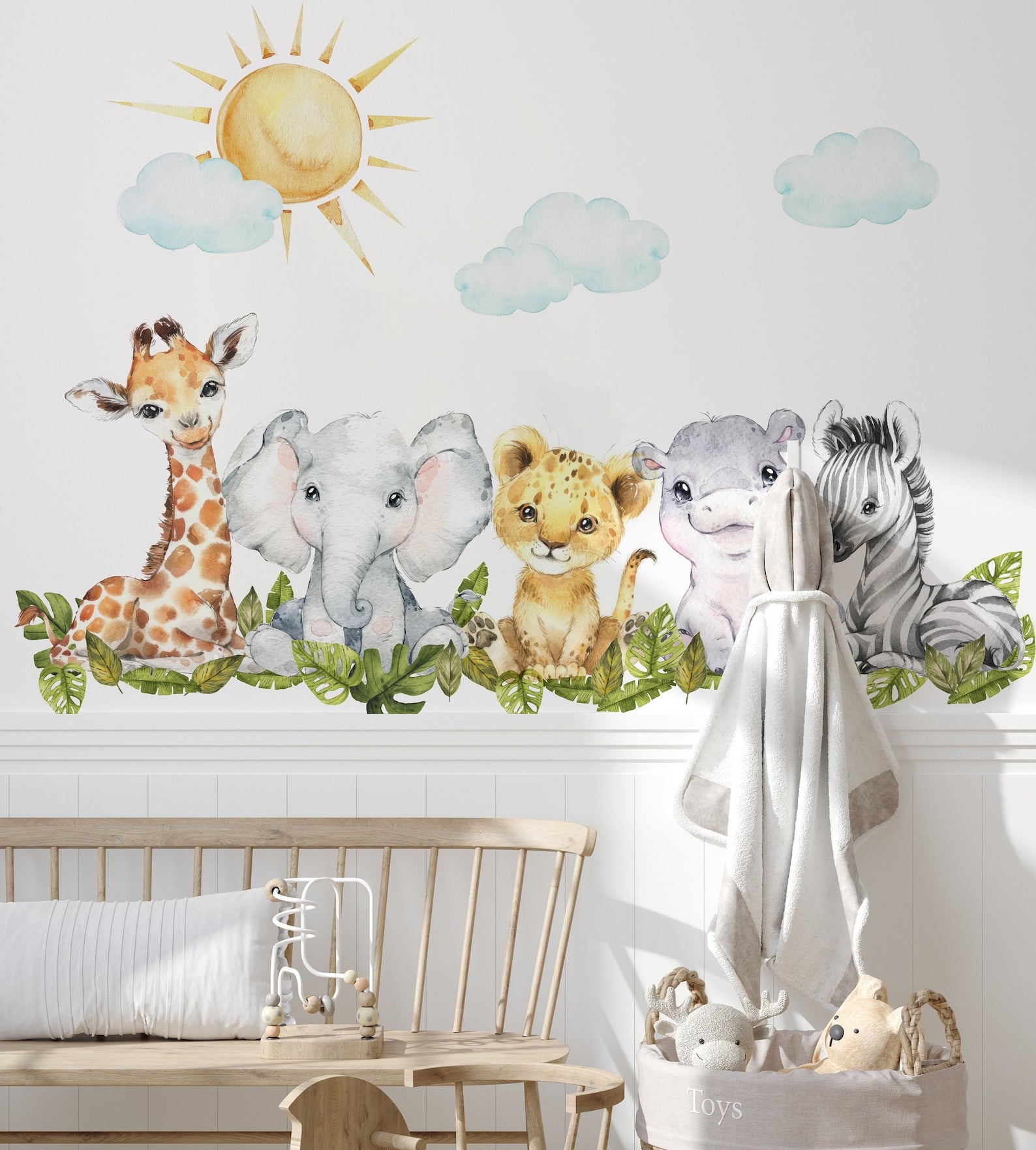 Baby Safari Animals Watercolor Wall Decal | Nursery Mural | Lion Elephant Sticker - Clickwalls