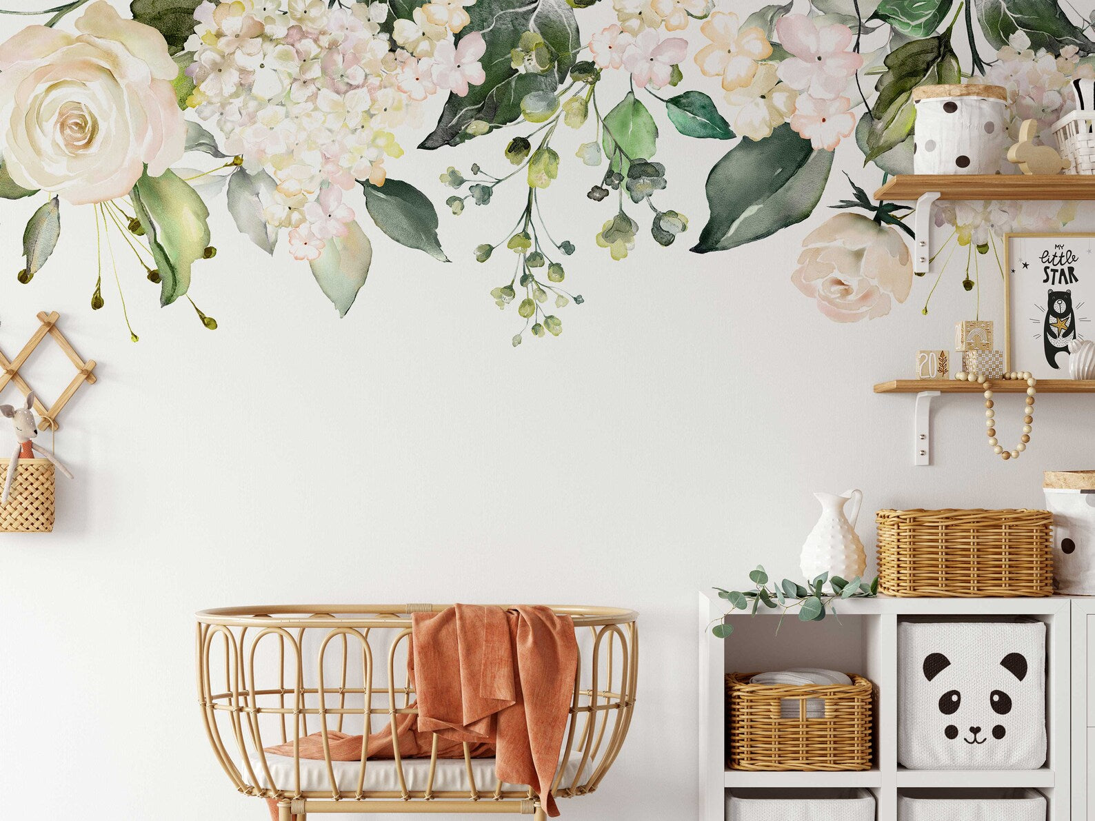 Watercolor White Floral Wall Decal | Soft Bouquet Wall Mural | Nursery Flowers Art Print - Clickwalls