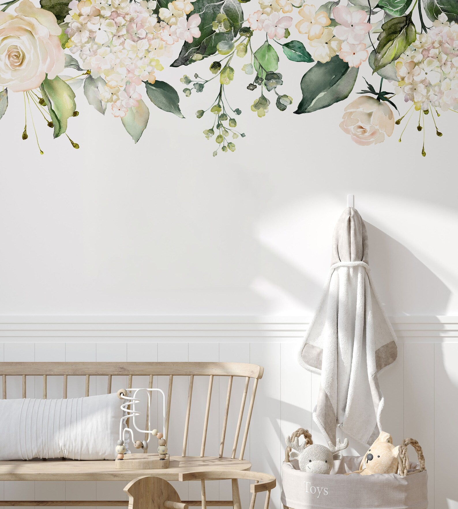 Watercolor White Floral Wall Decal | Soft Bouquet Wall Mural | Nursery Flowers Art Print - Clickwalls