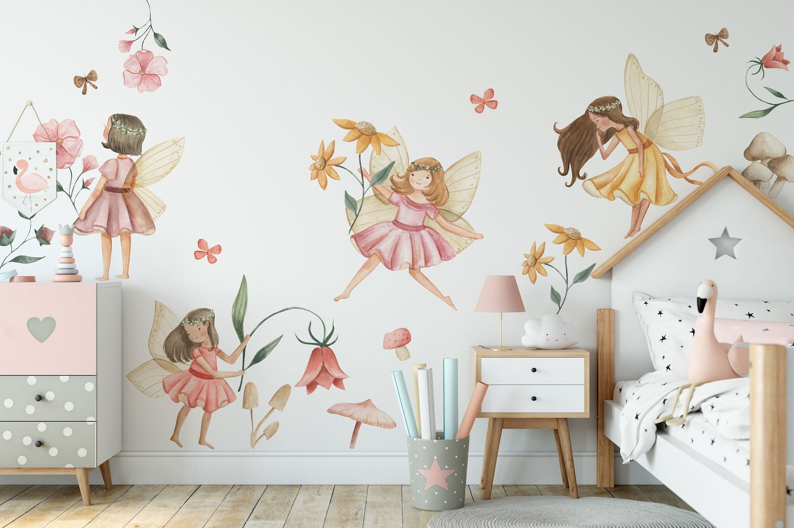Fairy Wall Decal | Watercolor Fairies Wall Decal | Nursery Fairytale Sticker | Removable Decals | Fairy Sticker - Clickwalls