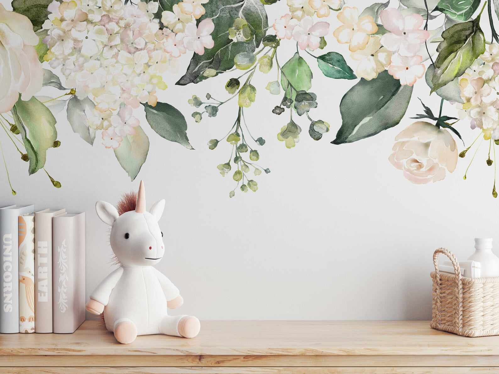 Watercolor White Floral Wall Decal | Soft Bouquet Wall Mural | Nursery Flowers Art Print - Clickwalls