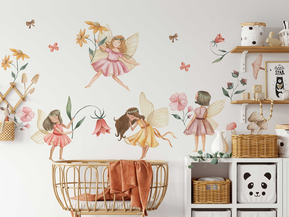 Fairy Wall Decal | Watercolor Fairies Wall Decal | Nursery Fairytale Sticker | Removable Decals | Fairy Sticker - Clickwalls