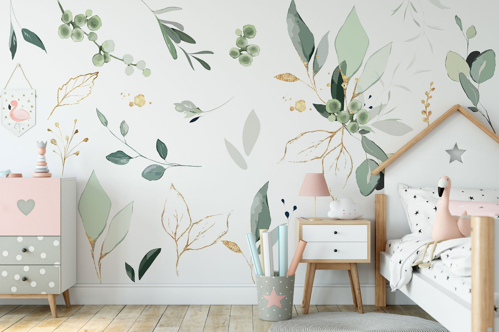 Jungle Leaves Wall Decal for Nursery, Bathroom Tropical Wall Decals, Palm Banana Leaf Wall Decal, Safari Tropical Plants Decal Peel & Stick - Clickwalls