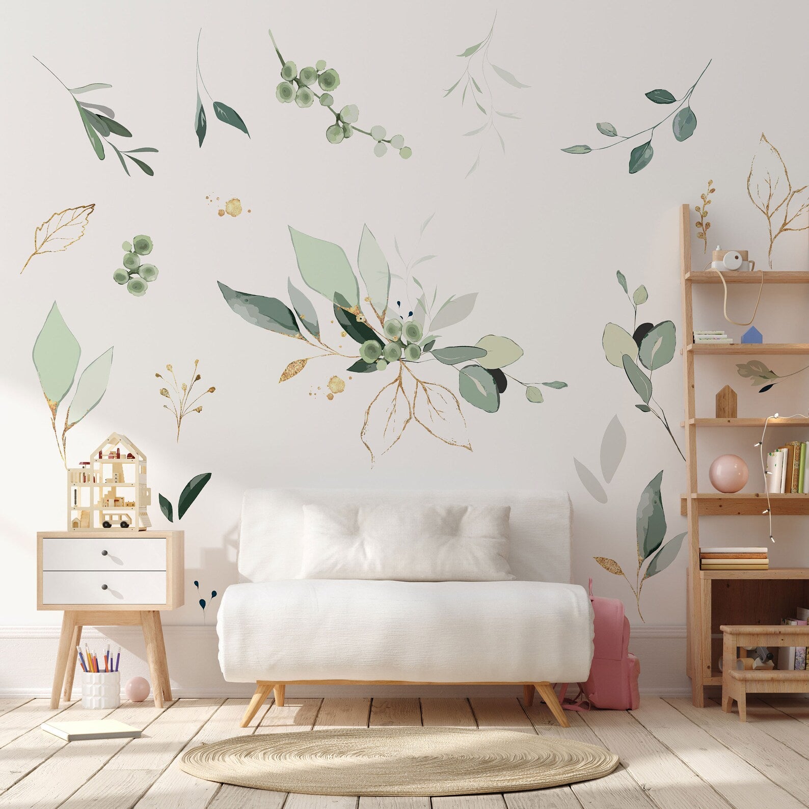 Jungle Leaves Wall Decal for Nursery, Bathroom Tropical Wall Decals, Palm Banana Leaf Wall Decal, Safari Tropical Plants Decal Peel & Stick - Clickwalls