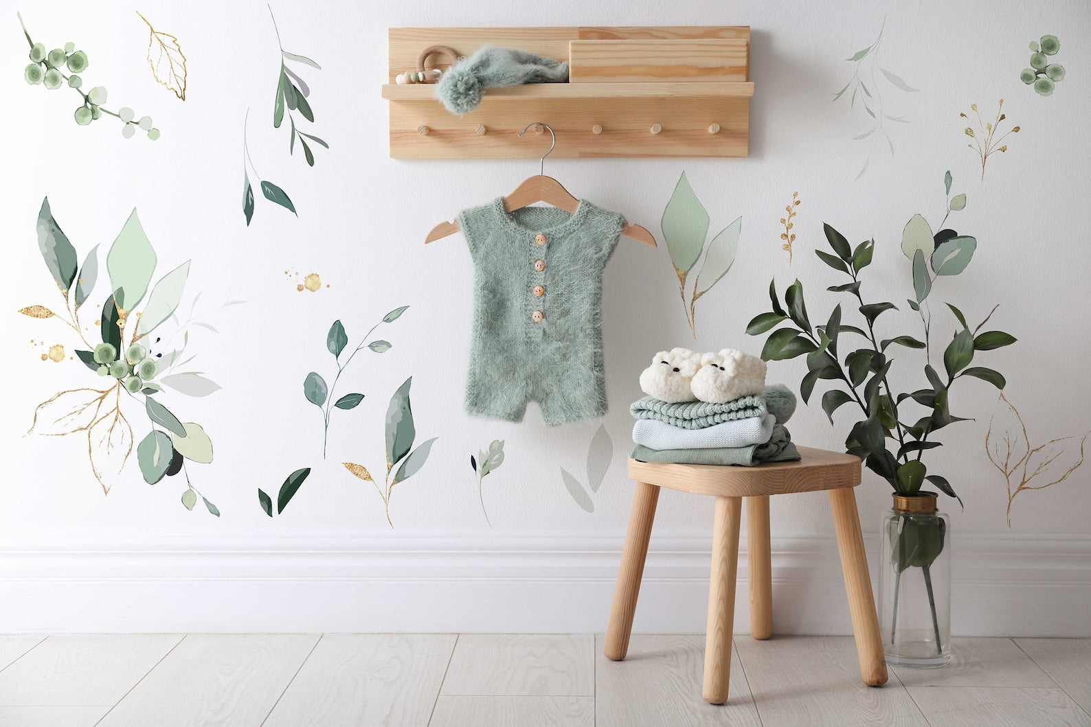 Jungle Leaves Wall Decal for Nursery, Bathroom Tropical Wall Decals, Palm Banana Leaf Wall Decal, Safari Tropical Plants Decal Peel & Stick - Clickwalls