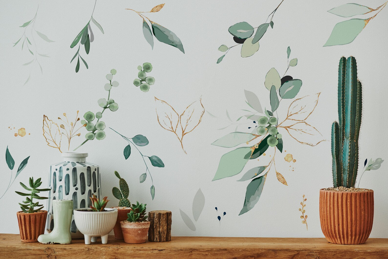 Jungle Leaves Wall Decal for Nursery, Bathroom Tropical Wall Decals, Palm Banana Leaf Wall Decal, Safari Tropical Plants Decal Peel & Stick - Clickwalls