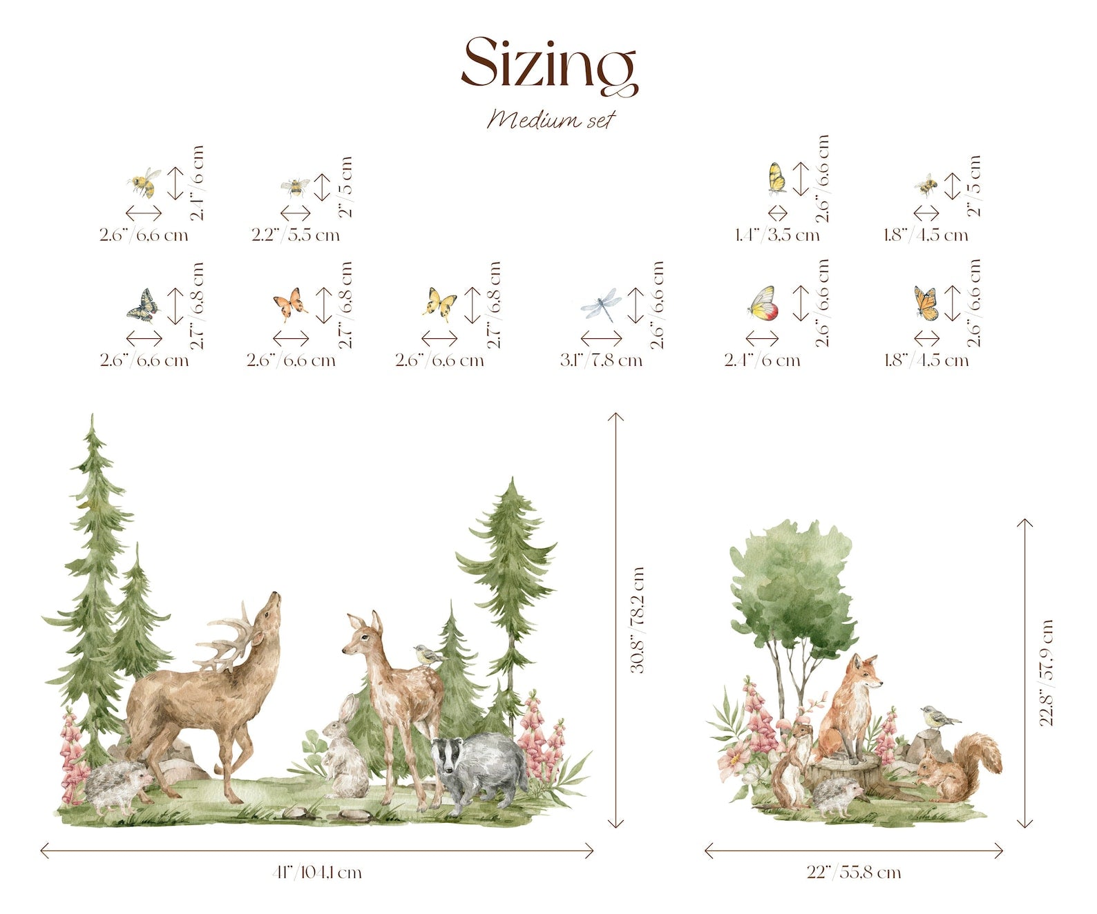 Forest Animals Wall Decal | Cute Animals with Big Trees Wall Sticker | Nursery Watercolor Forest Animals Wall Decals - Clickwalls