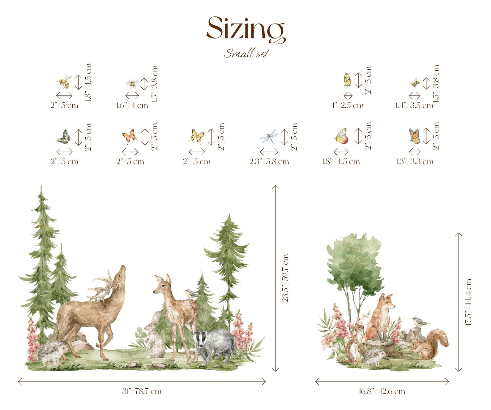 Forest Animals Wall Decal | Cute Animals with Big Trees Wall Sticker | Nursery Watercolor Forest Animals Wall Decals - Clickwalls