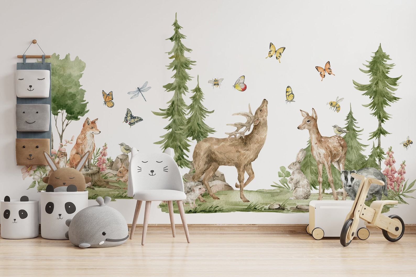 Forest Animals Wall Decal | Cute Animals with Big Trees Wall Sticker | Nursery Watercolor Forest Animals Wall Decals - Clickwalls