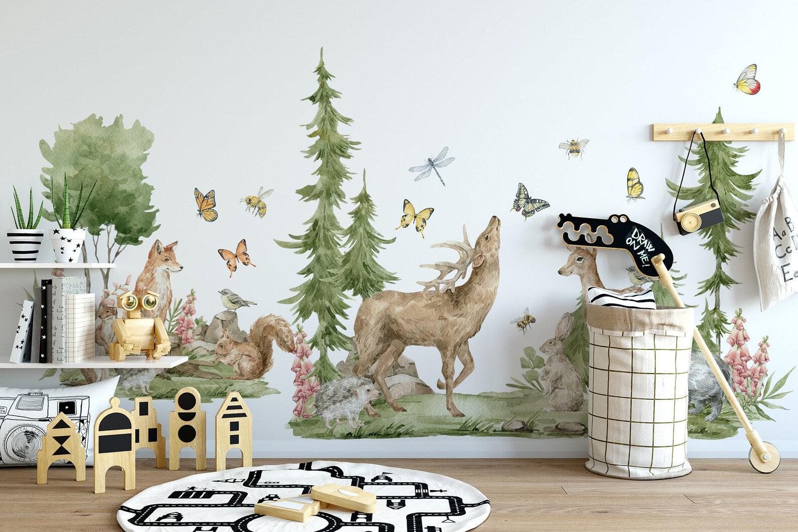 Forest Animals Wall Decal | Cute Animals with Big Trees Wall Sticker | Nursery Watercolor Forest Animals Wall Decals - Clickwalls