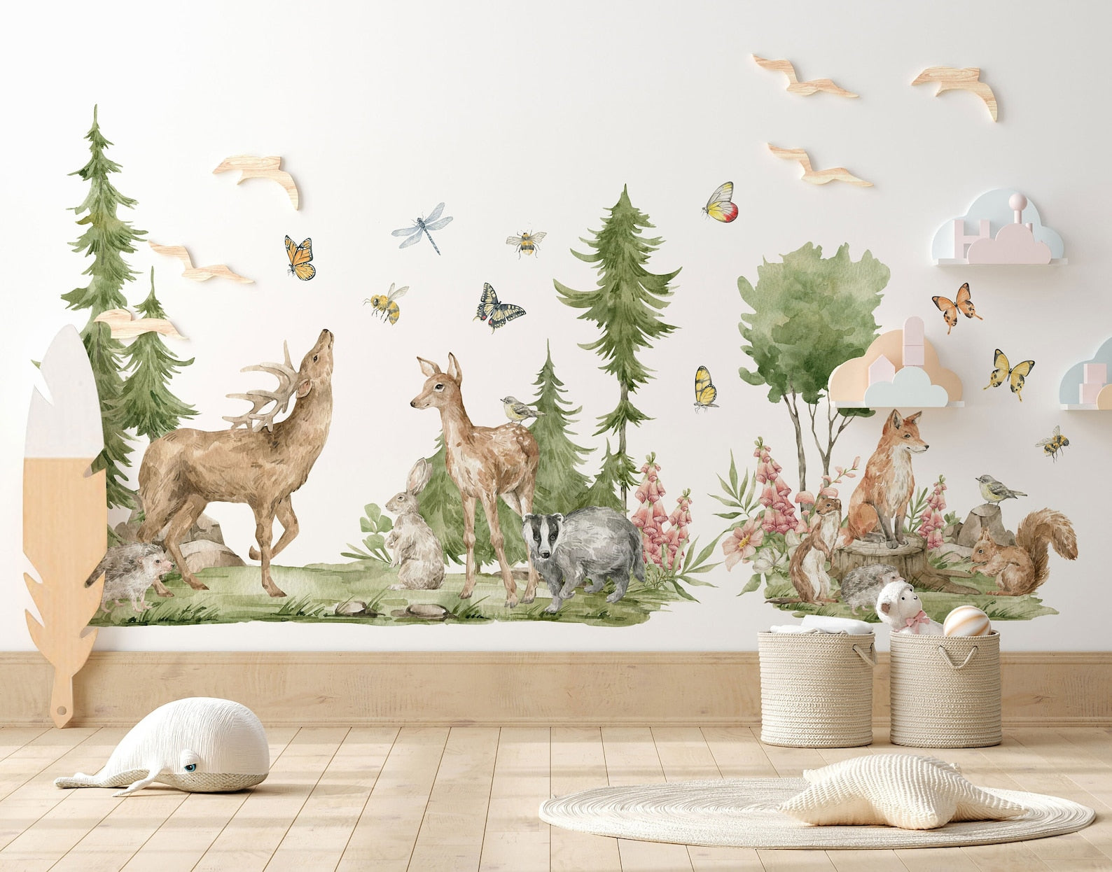 Forest Animals Wall Decal | Cute Animals with Big Trees Wall Sticker | Nursery Watercolor Forest Animals Wall Decals - Clickwalls
