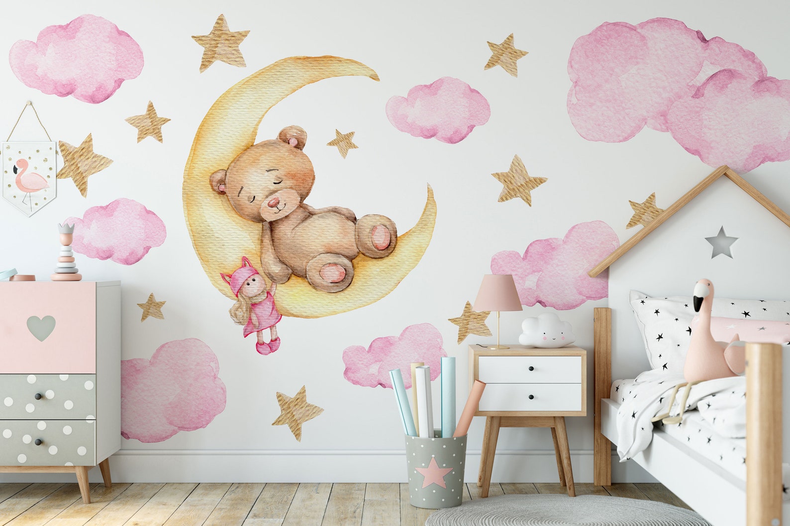 Bear on Moon Nursery Wall Decal | Bear Wall Decal | Baby Nursery Décor | Easily Repositionable - Clickwalls