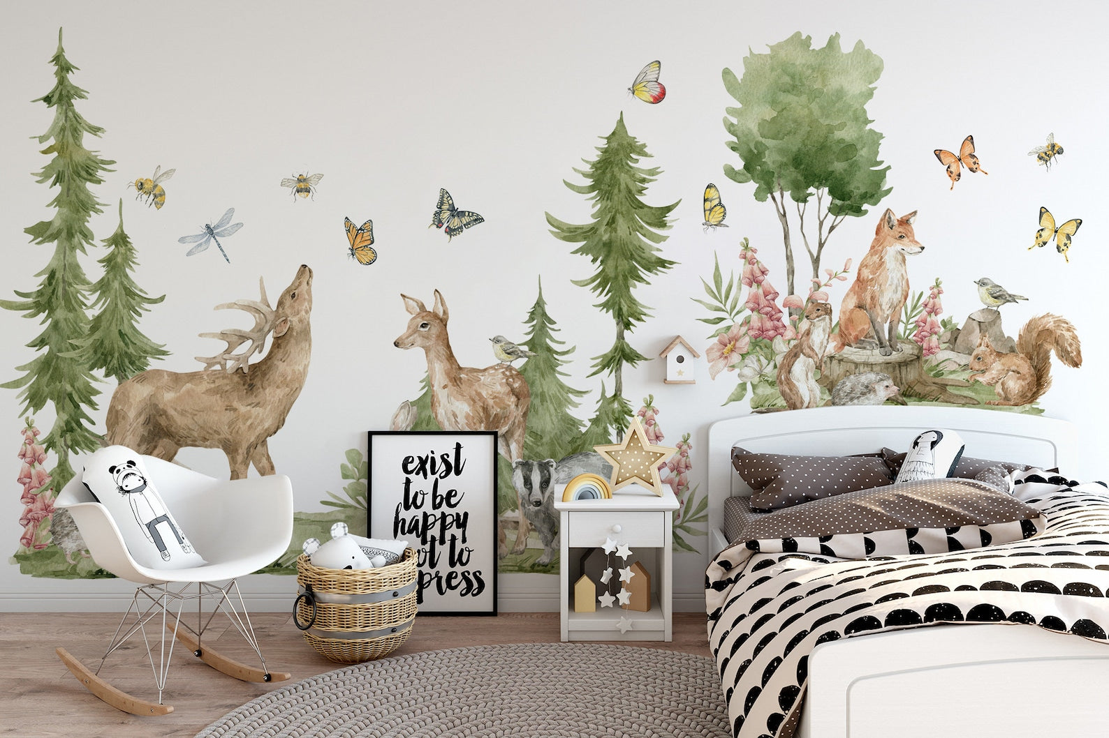 Forest Animals Wall Decal | Cute Animals with Big Trees Wall Sticker | Nursery Watercolor Forest Animals Wall Decals - Clickwalls