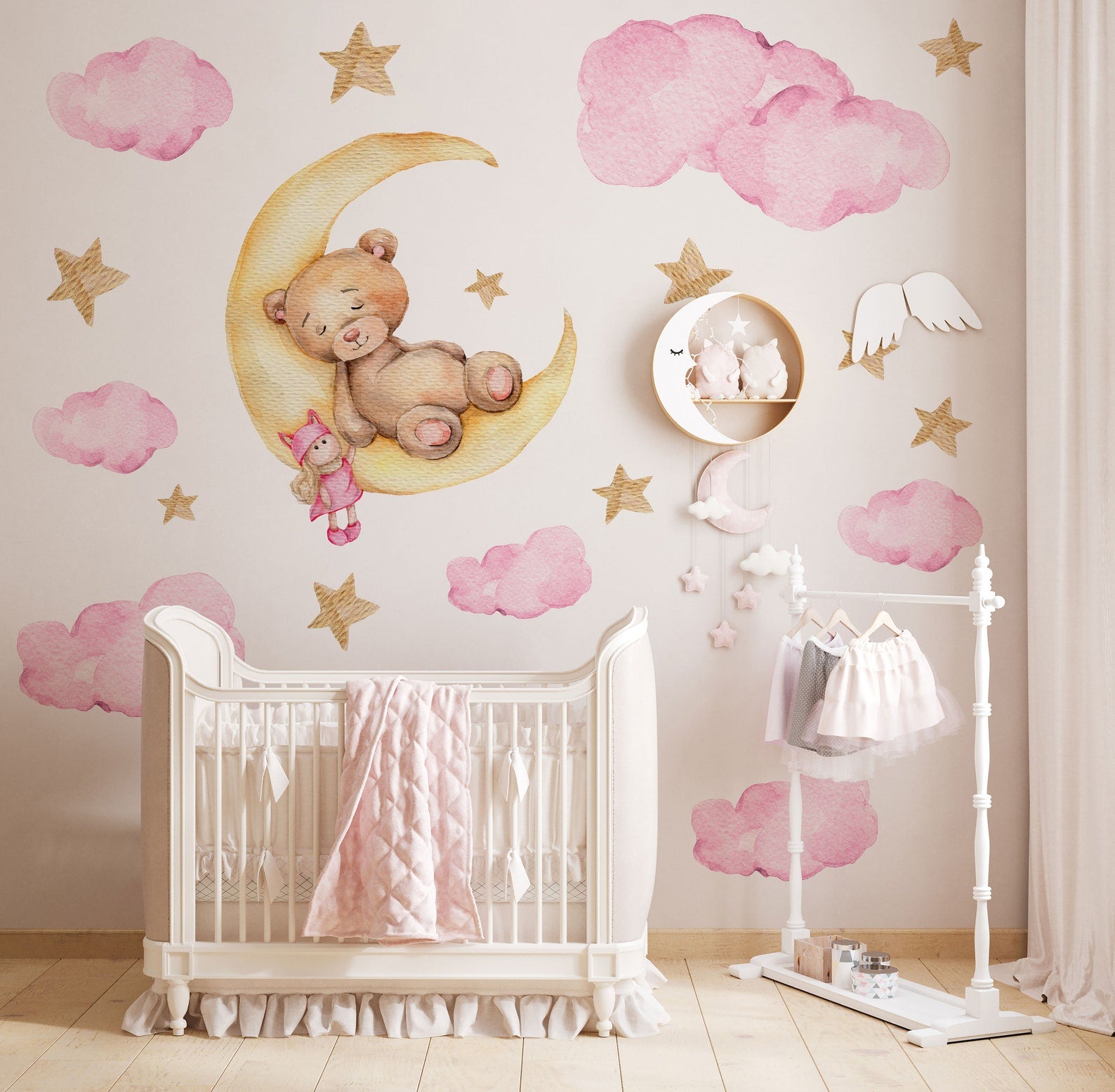 Bear on Moon Nursery Wall Decal | Bear Wall Decal | Baby Nursery Décor | Easily Repositionable - Clickwalls