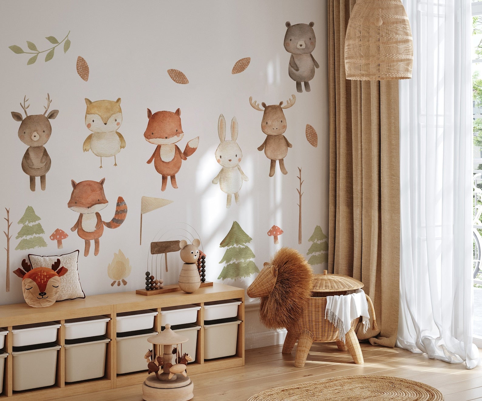 Forest Animals Nursery Wall Decal | Woodland Nursery Decal | Watercolor Bear, Deer, Owl, Fox, Rabbit Stickers | Peel and Stick Wall Decal - Clickwalls