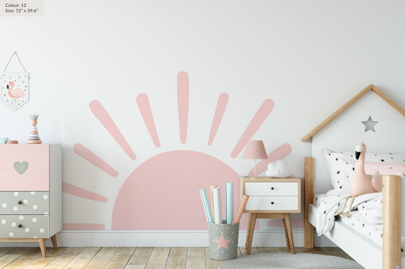 Large Half Sun Wall Decal - Nursery Decor | Kids Room Wall Art | Removable Sunburst Wall Stickers - Clickwalls