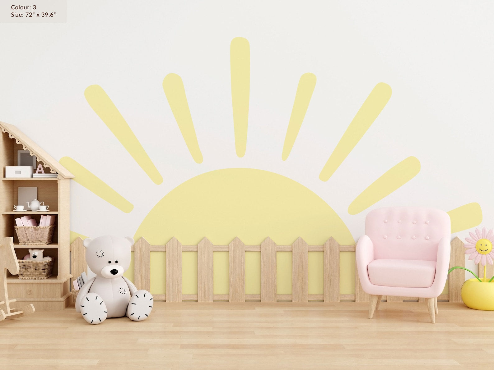 Large Half Sun Wall Decal - Nursery Decor | Kids Room Wall Art | Removable Sunburst Wall Stickers - Clickwalls