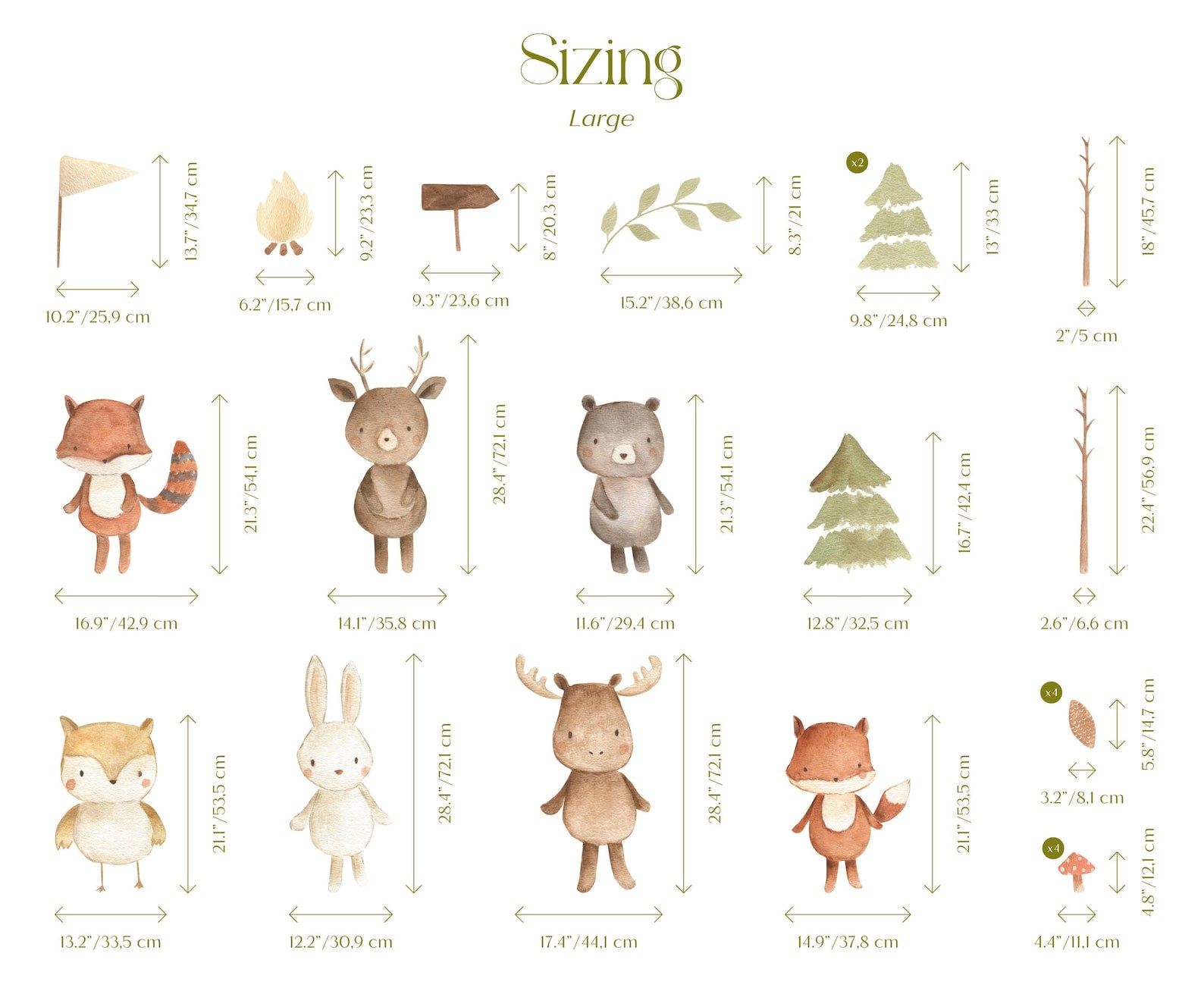Forest Animals Nursery Wall Decal | Woodland Nursery Decal | Watercolor Bear, Deer, Owl, Fox, Rabbit Stickers | Peel and Stick Wall Decal - Clickwalls