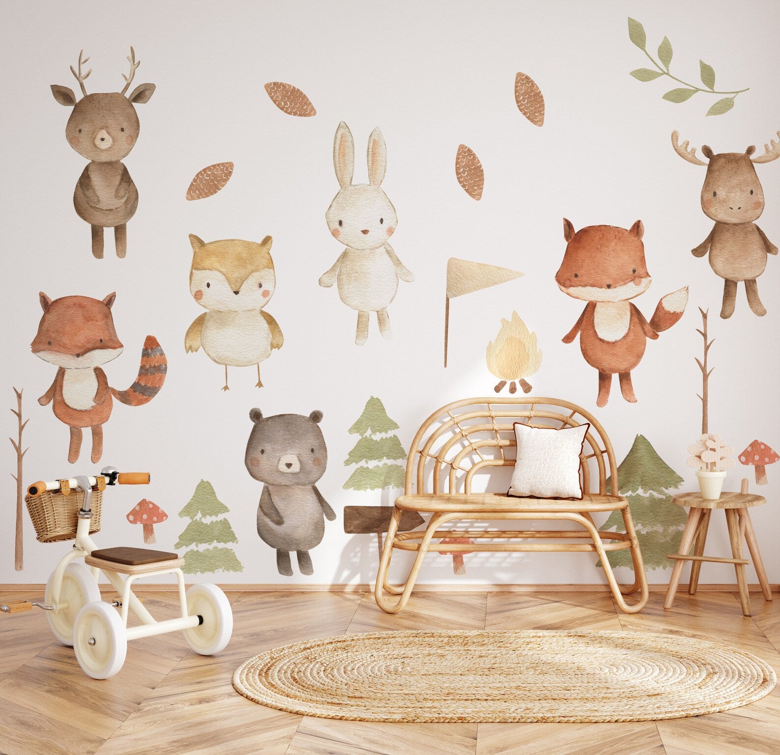 Forest Animals Nursery Wall Decal | Woodland Nursery Decal | Watercolor Bear, Deer, Owl, Fox, Rabbit Stickers | Peel and Stick Wall Decal - Clickwalls
