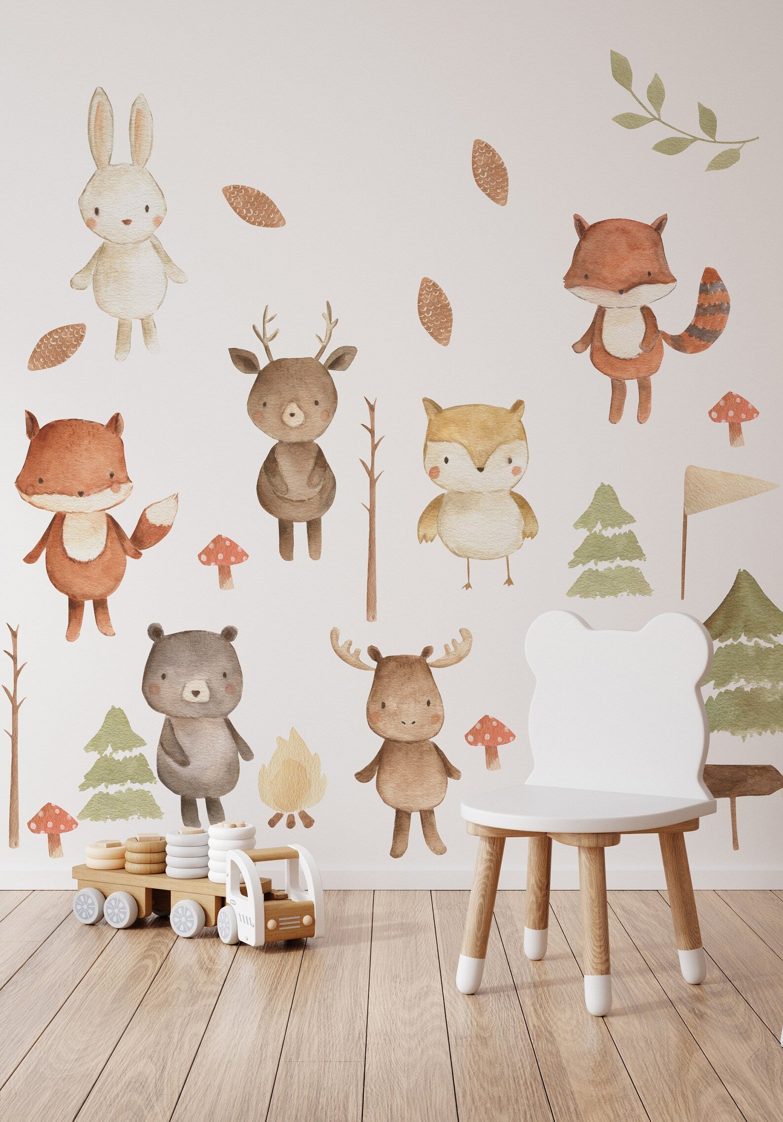 Forest Animals Nursery Wall Decal | Woodland Nursery Decal | Watercolor Bear, Deer, Owl, Fox, Rabbit Stickers | Peel and Stick Wall Decal - Clickwalls