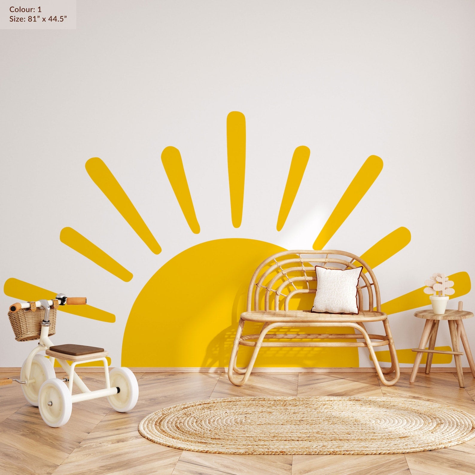 Large Half Sun Wall Decal - Nursery Decor | Kids Room Wall Art | Removable Sunburst Wall Stickers - Clickwalls