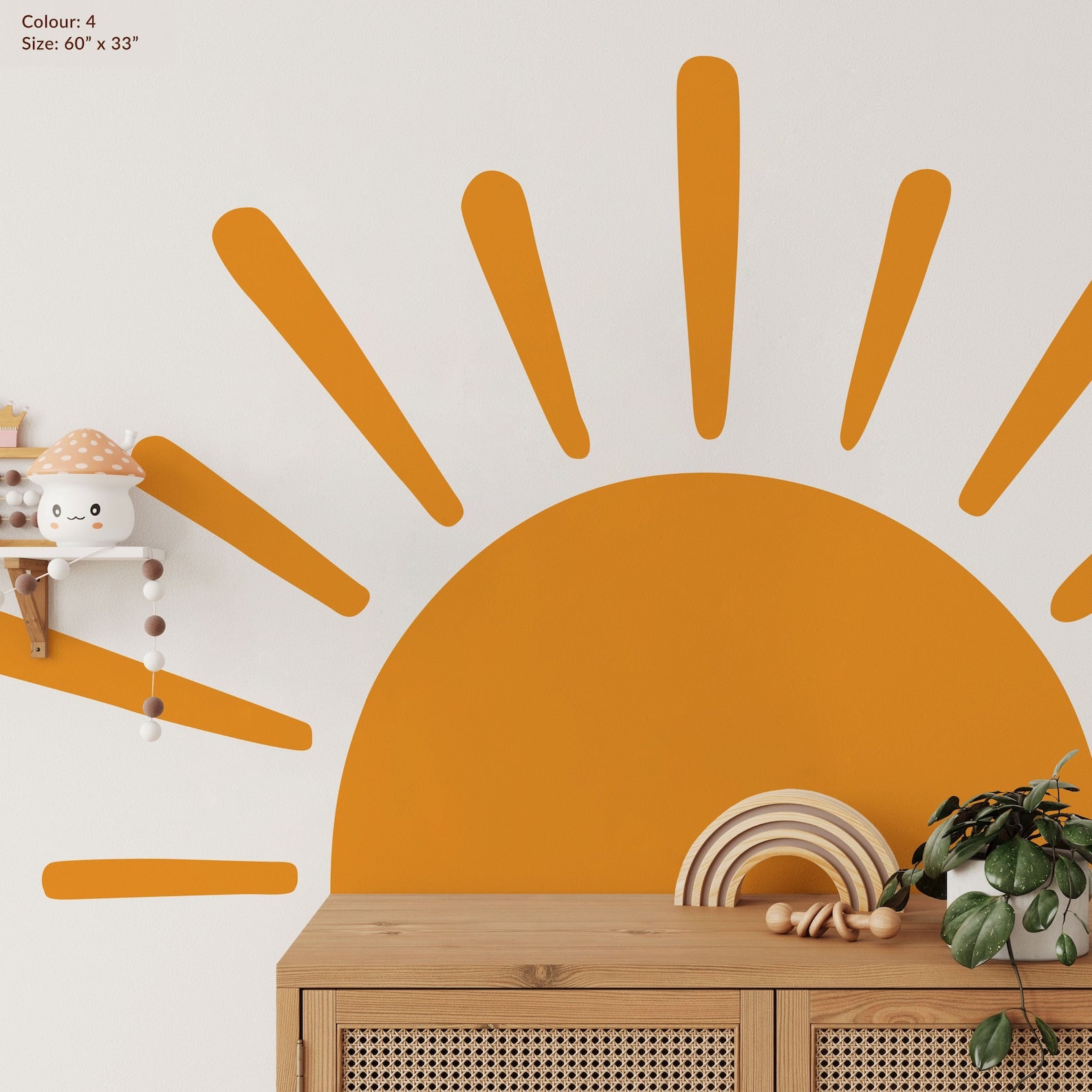 Large Half Sun Wall Decal - Nursery Decor | Kids Room Wall Art | Removable Sunburst Wall Stickers - Clickwalls
