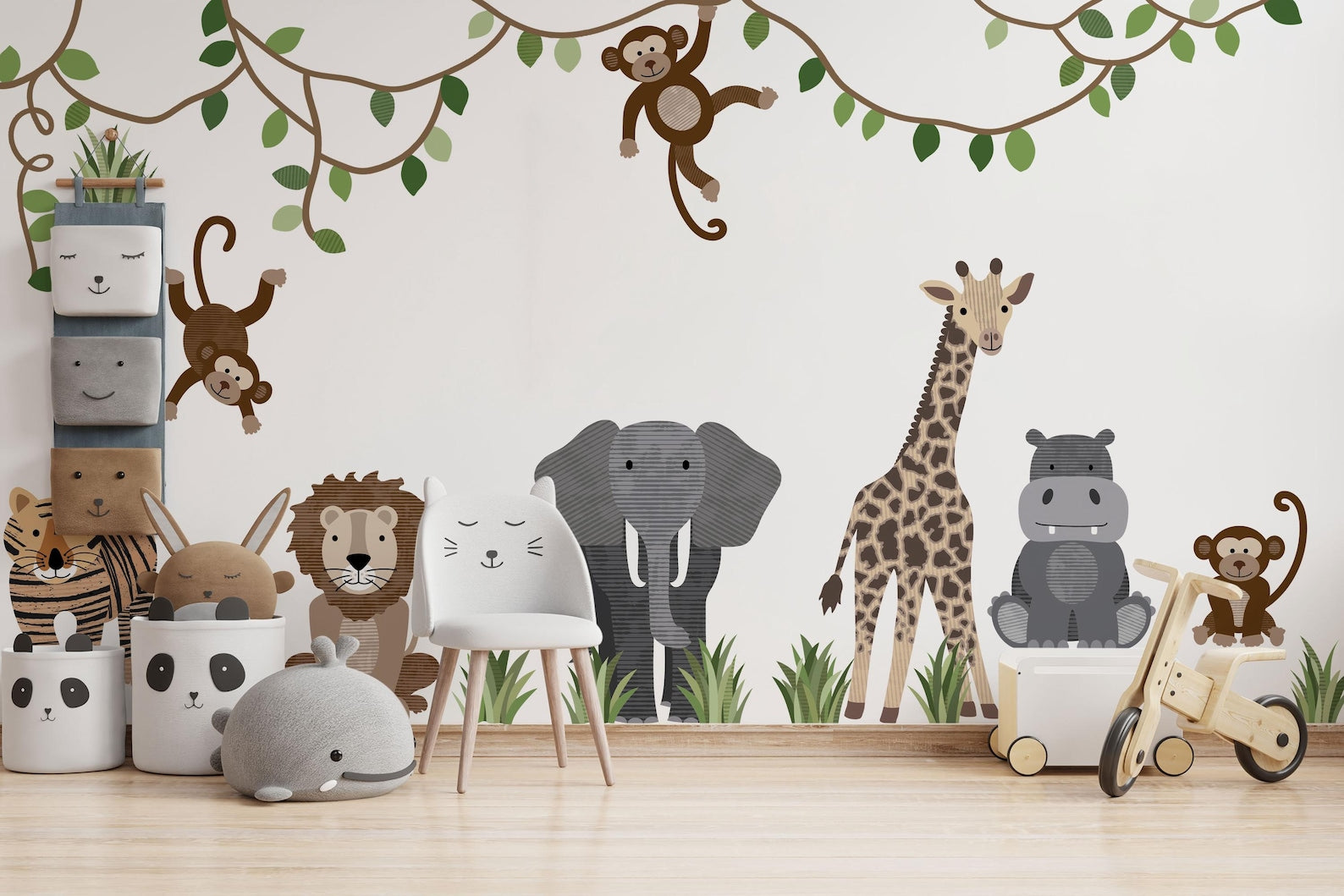 Large Safari Animals and Monkey Wall Decals | Jungle Animal Wall Stickers | Nursery Wall Decals | Repositionable Jungle Wall Decals - Clickwalls