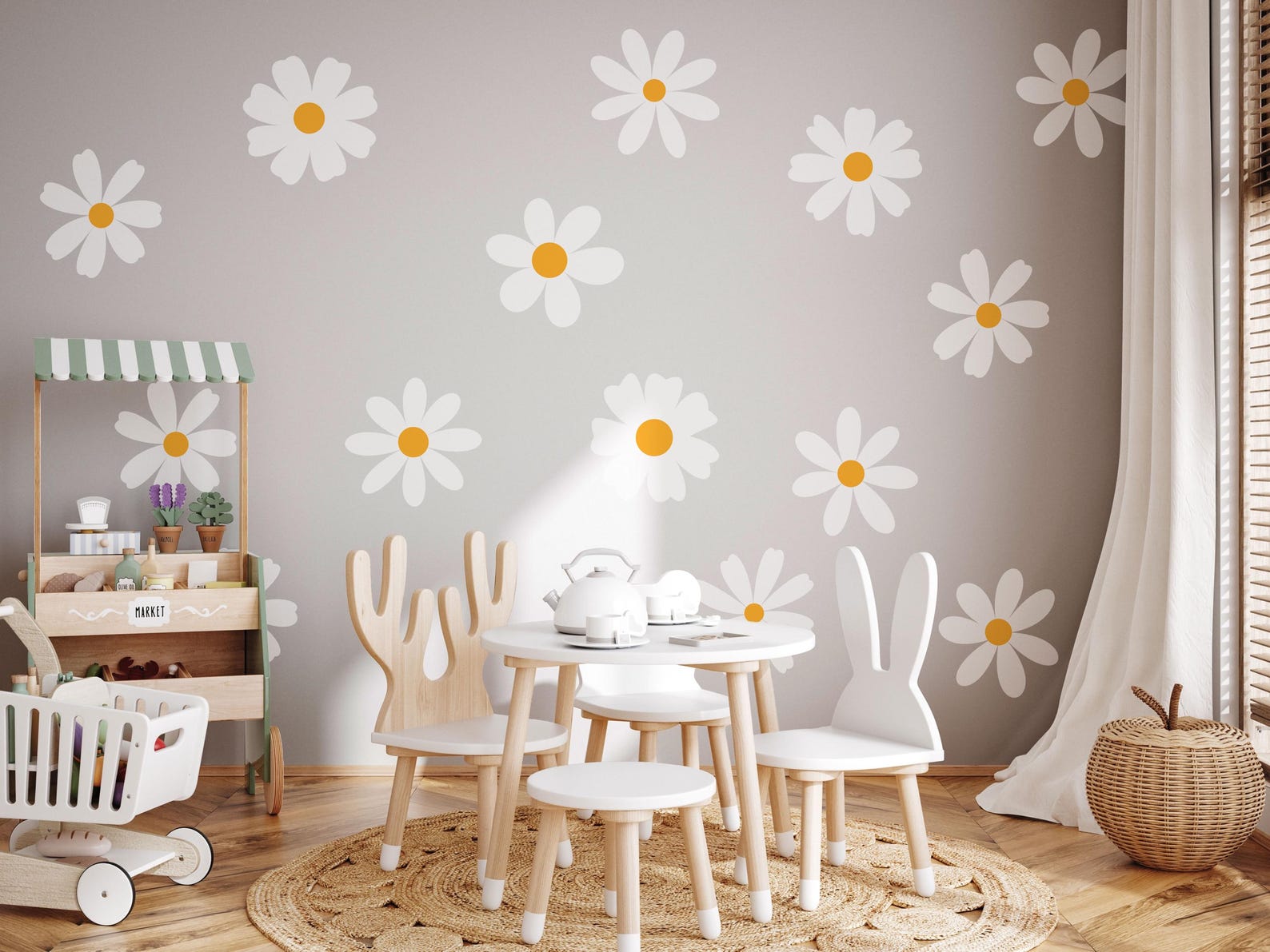 Daisy Wall Decals | Nursery Decor | Kids Room Wall Art | Removable Flower Wall Stickers - Clickwalls