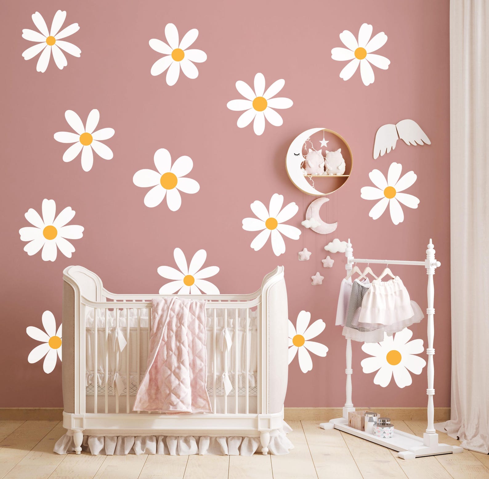 Daisy Wall Decals | Nursery Decor | Kids Room Wall Art | Removable Flower Wall Stickers - Clickwalls