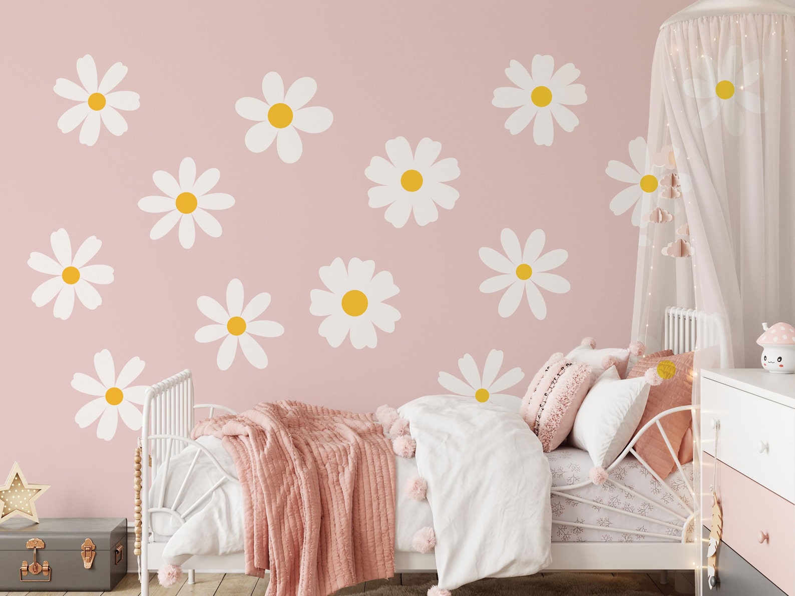 Daisy Wall Decals | Nursery Decor | Kids Room Wall Art | Removable Flower Wall Stickers - Clickwalls