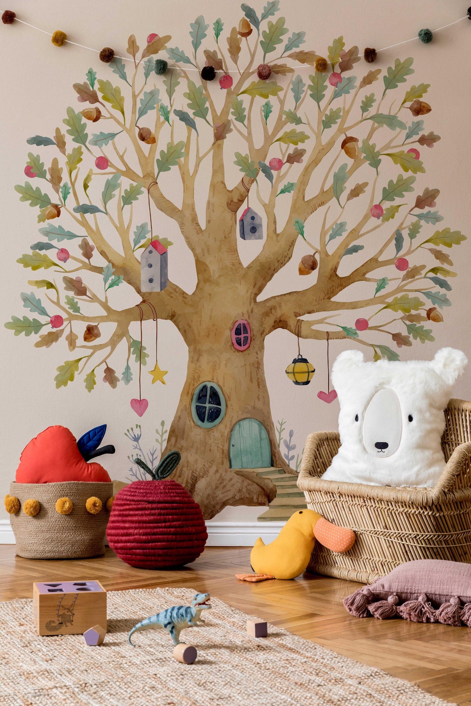 Fairy Tree House Wall Decal | Magical Wildflower Garden Floral and Fairy Wall Sticker | For a Girl's Nursery - Clickwalls