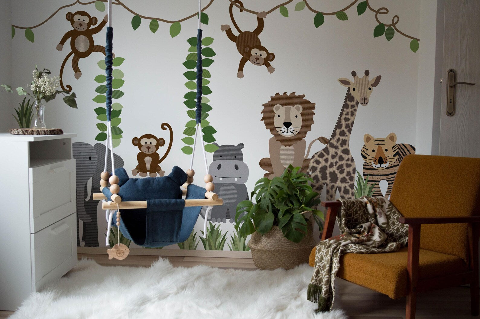 Large Safari Animals and Monkey Wall Decals | Jungle Animal Wall Stickers | Nursery Wall Decals | Repositionable Jungle Wall Decals - Clickwalls