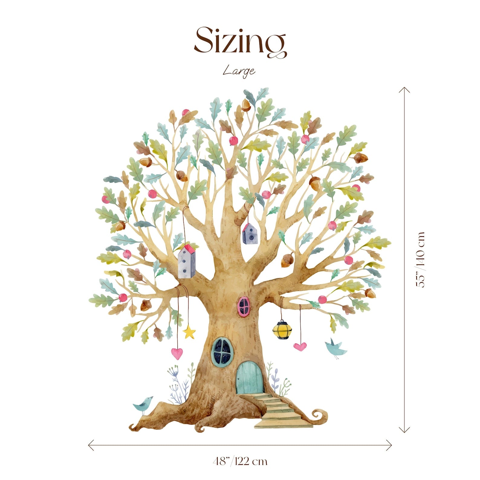 Fairy Tree House Wall Decal | Magical Wildflower Garden Floral and Fairy Wall Sticker | For a Girl's Nursery - Clickwalls