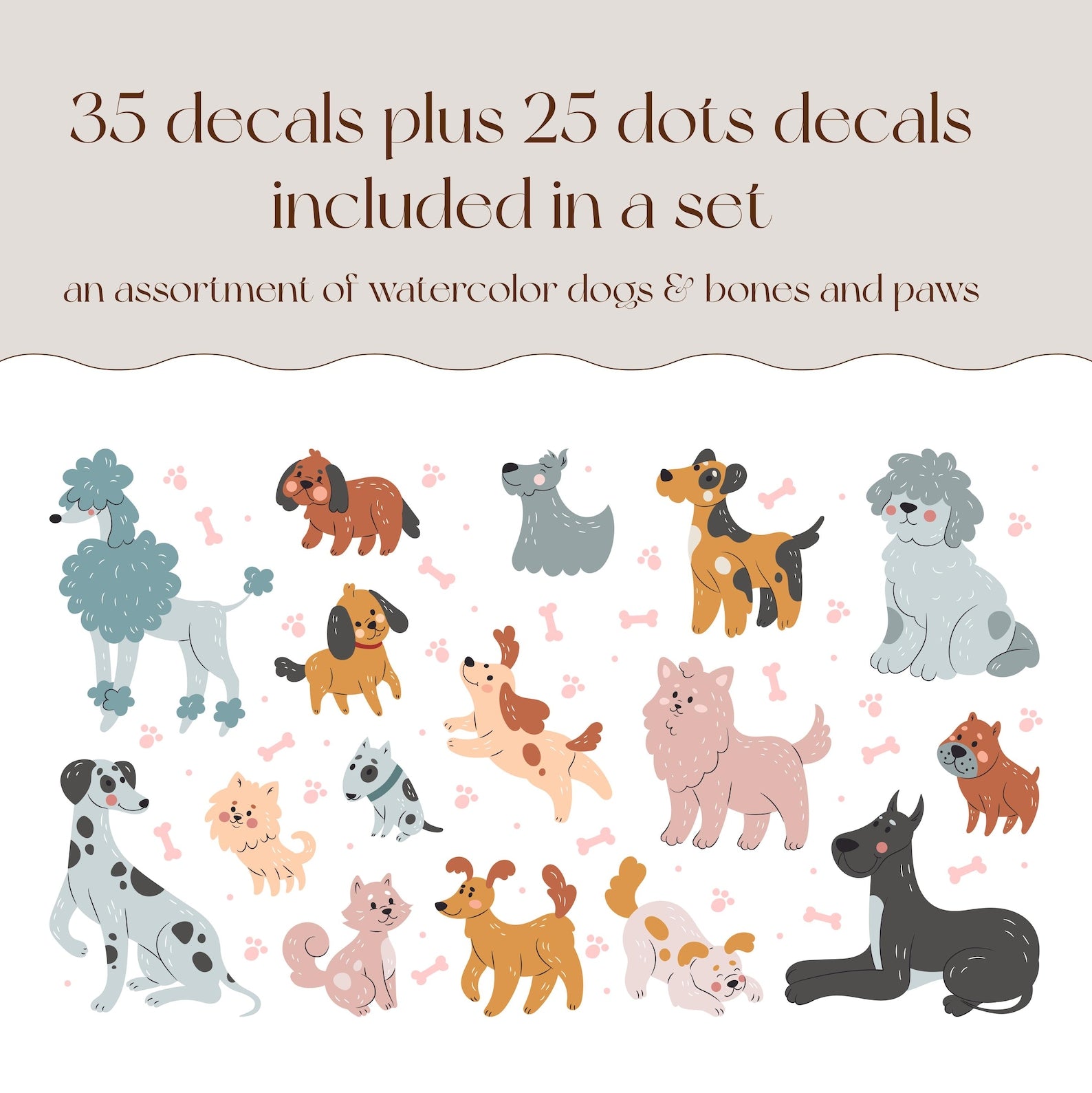 Cute Dog Wall Decals Set for Kids Room Nursery | Self-Adhesive Peel & Stick Dog Stickers - Clickwalls