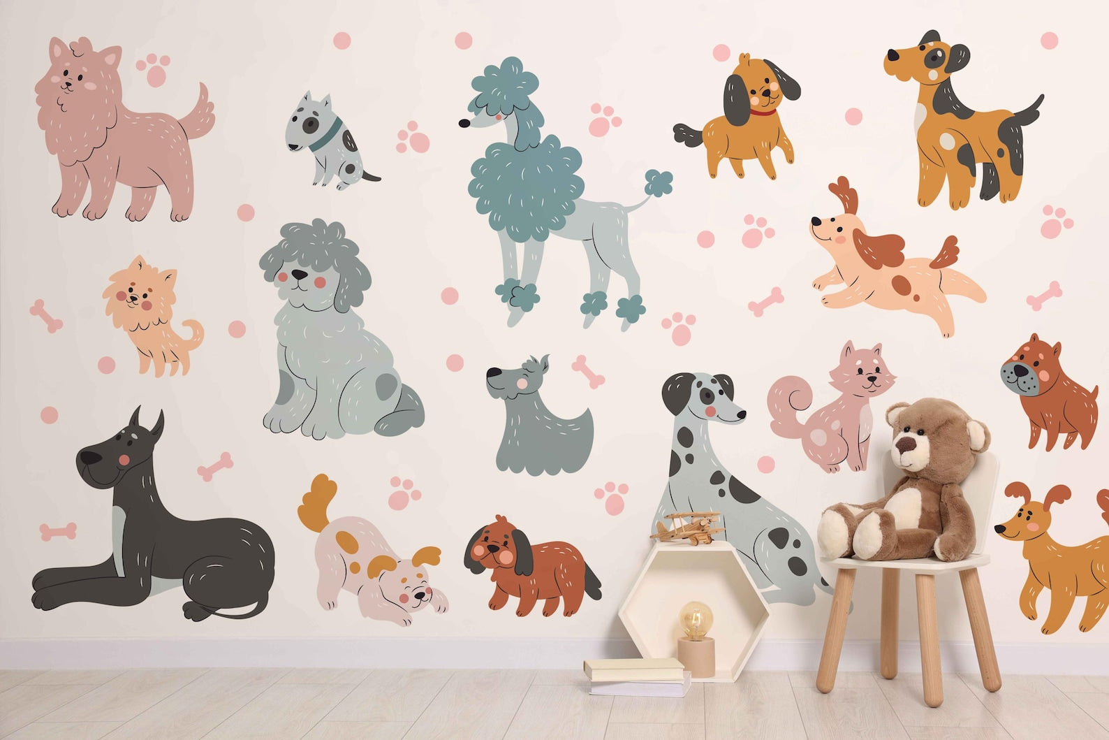 Cute Dog Wall Decals Set for Kids Room Nursery | Self-Adhesive Peel & Stick Dog Stickers - Clickwalls