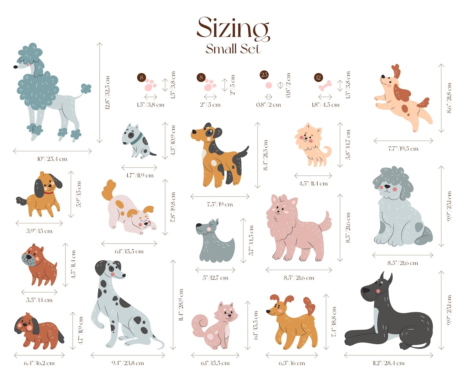Cute Dog Wall Decals Set for Kids Room Nursery | Self-Adhesive Peel & Stick Dog Stickers - Clickwalls