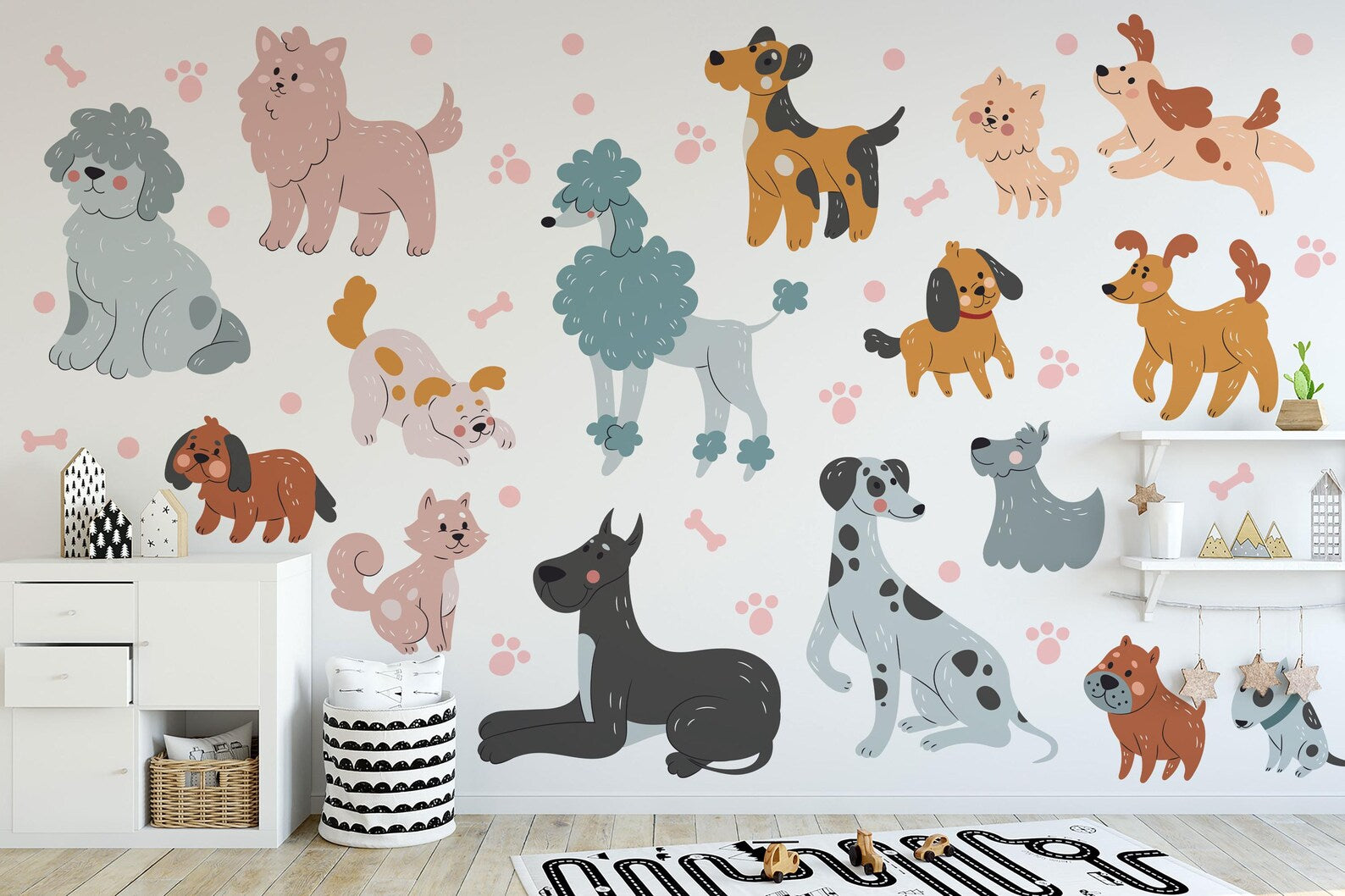 Cute Dog Wall Decals Set for Kids Room Nursery | Self-Adhesive Peel & Stick Dog Stickers - Clickwalls