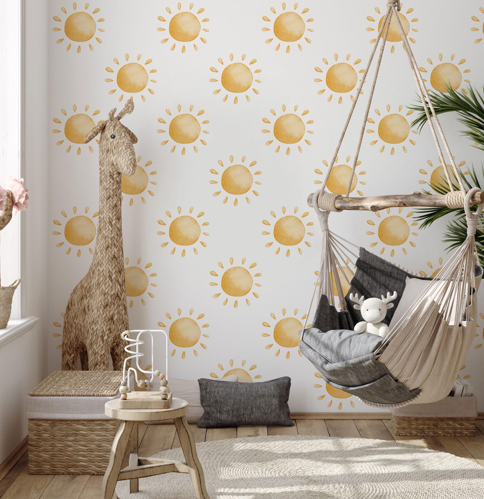 Wall Decal - Neutral Tan Sun Decals - Sun Wall Sticker - Sun Wall Decals - Boho Nursery Decor - Clickwalls