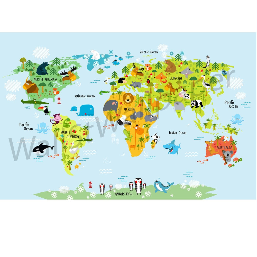 The Whole Wide World Map Wall Mural, Self adhesive removable wallpaper, peel and stick, temporary wallpaper, wall art - Clickwalls