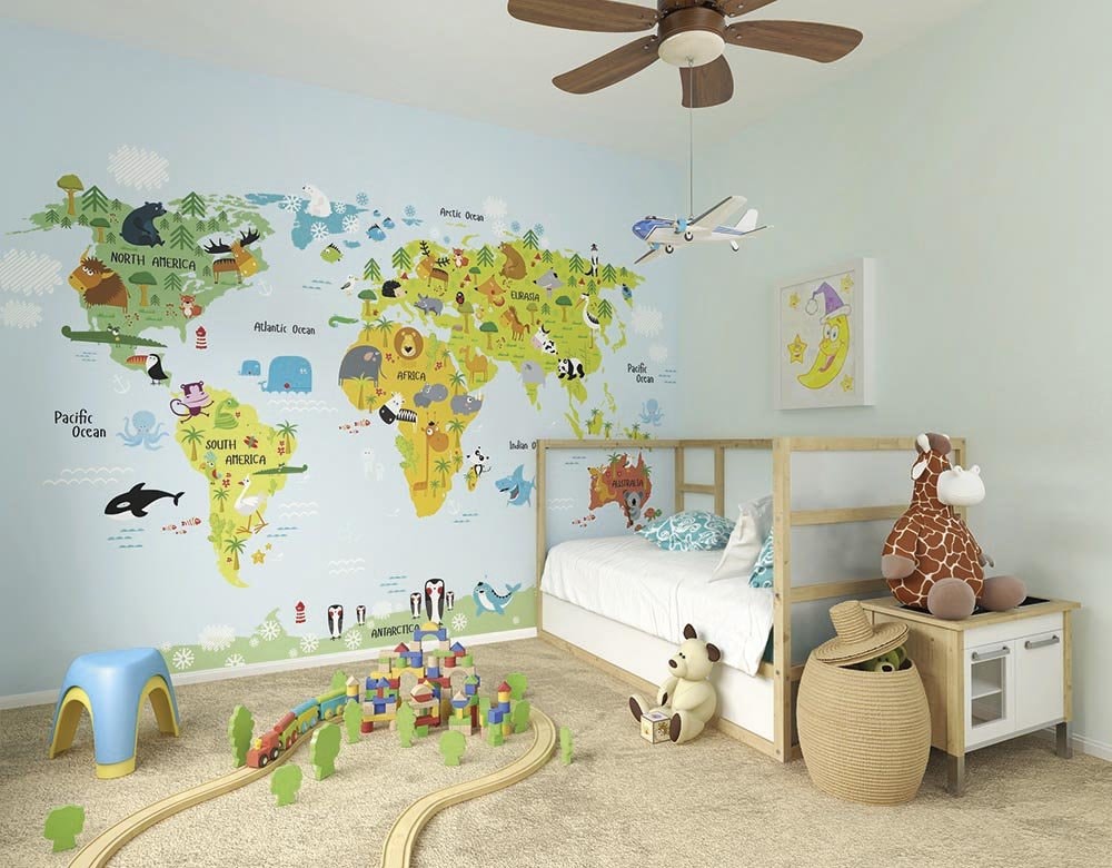 The Whole Wide World Map Wall Mural, Self adhesive removable wallpaper, peel and stick, temporary wallpaper, wall art - Clickwalls